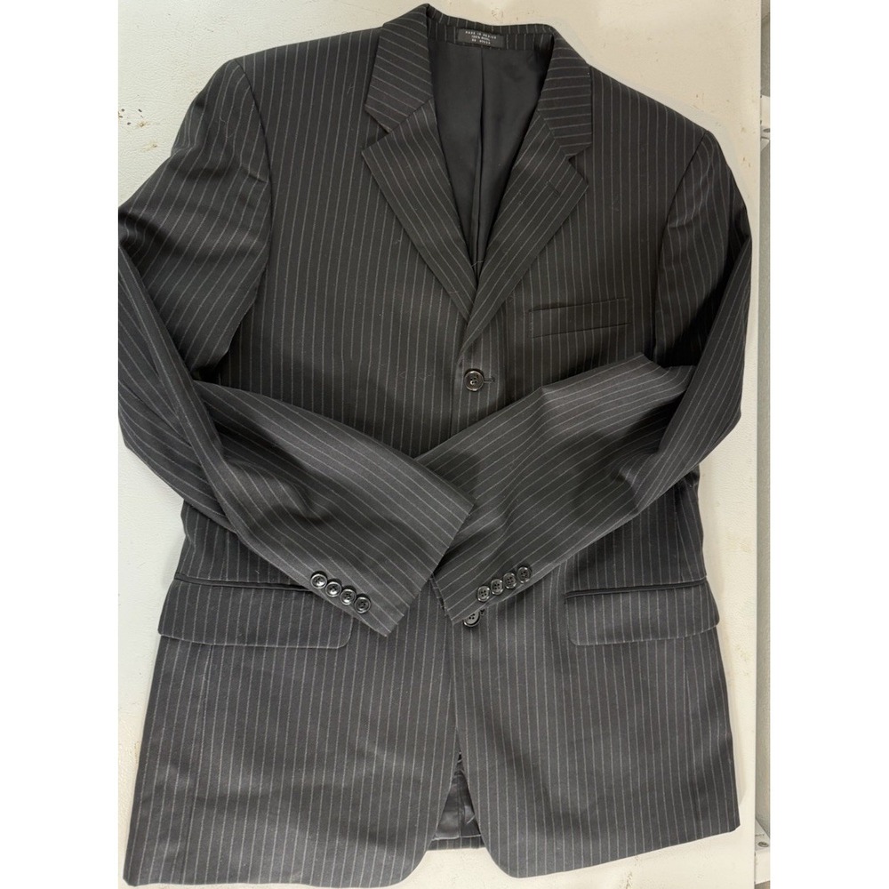 Jones New York Blazer L Mens Black Wool Suit Sport Coat Pinstripes Double Vented